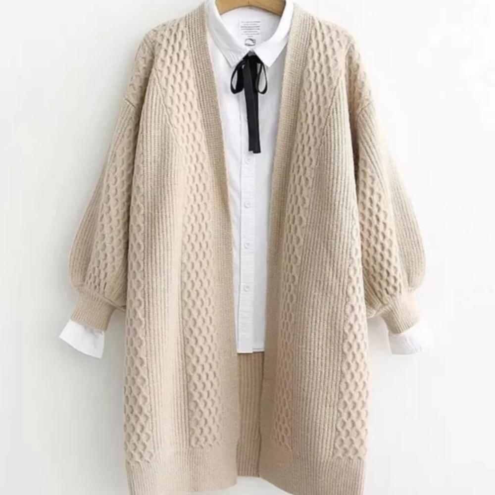 Oversized balloon sleeve open cardigan